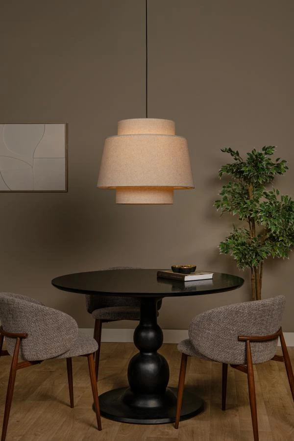 Lucide TRIBUTE - Hanglamp - Ø 60 cm - 1xE27 - Beige - sfeer 1